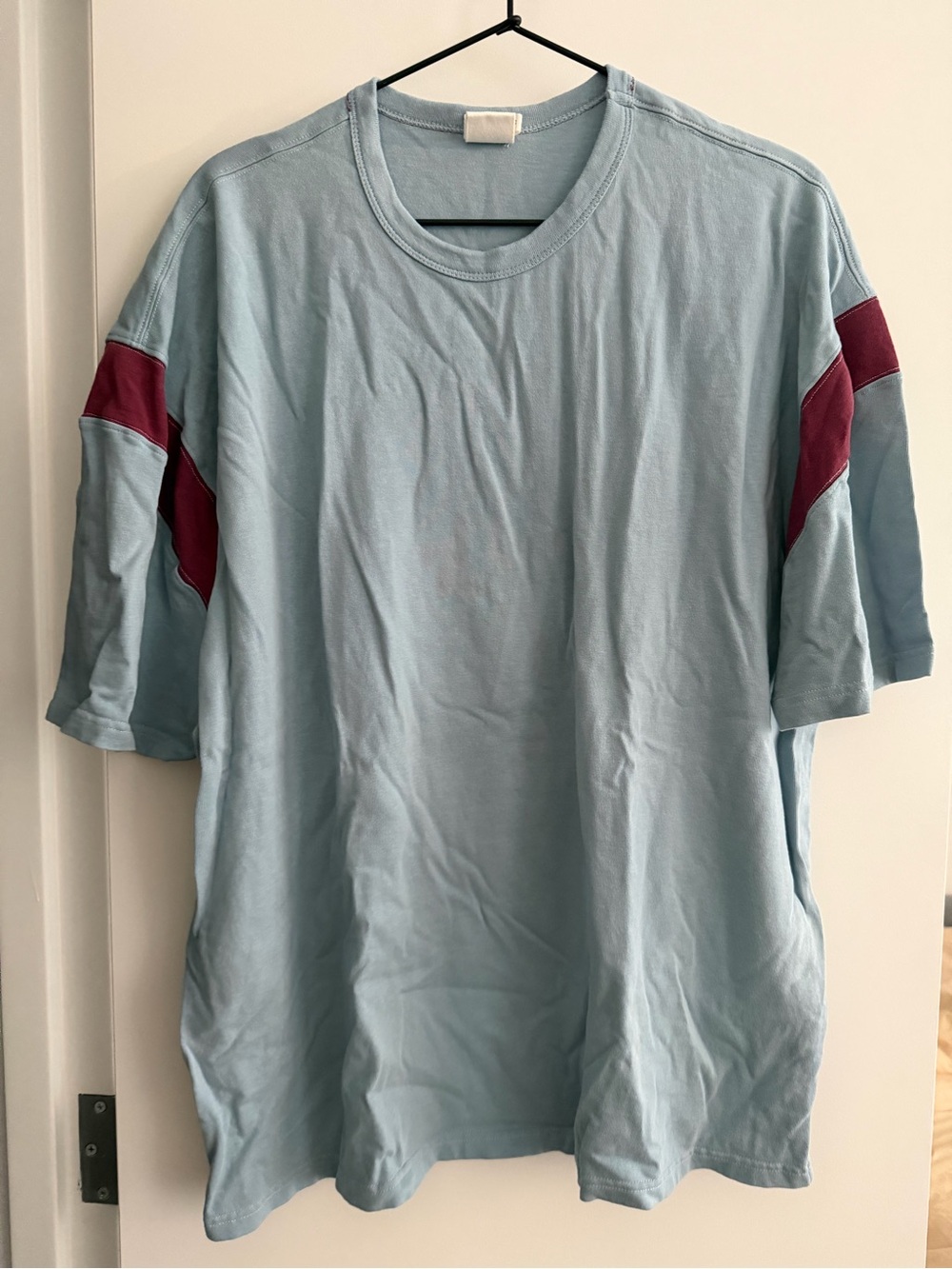 Bassike Short-Sleeve Shirt with Burgundy Sleeve Accents